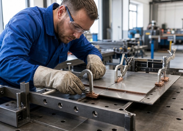 Sheet Metal Fabrication inspection detail scene in a modern manufacturing workshop
