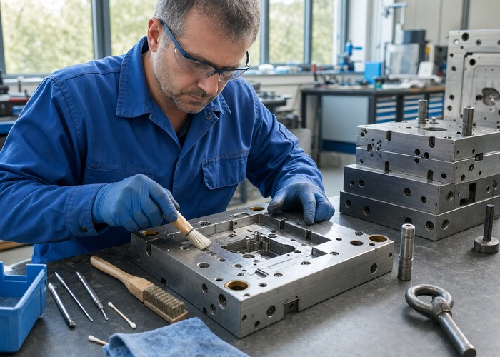 Mold Making inspection detail scene in a modern manufacturing workshop
