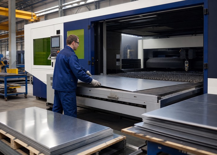 Sheet Metal Fabrication inspection detail scene in a modern manufacturing workshop
