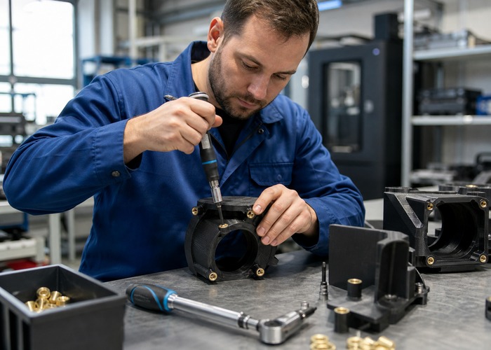 3D Printing inspection detail scene in a modern manufacturing workshop