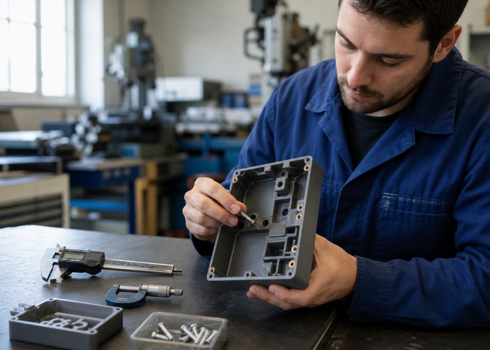3D Printing inspection detail scene in a modern manufacturing workshop