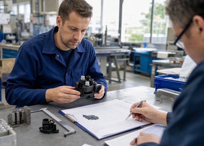 Assembly inspection detail scene in a modern manufacturing workshop