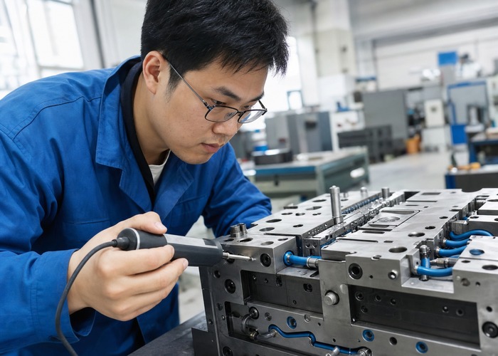 Mold Making inspection detail scene in a modern manufacturing workshop