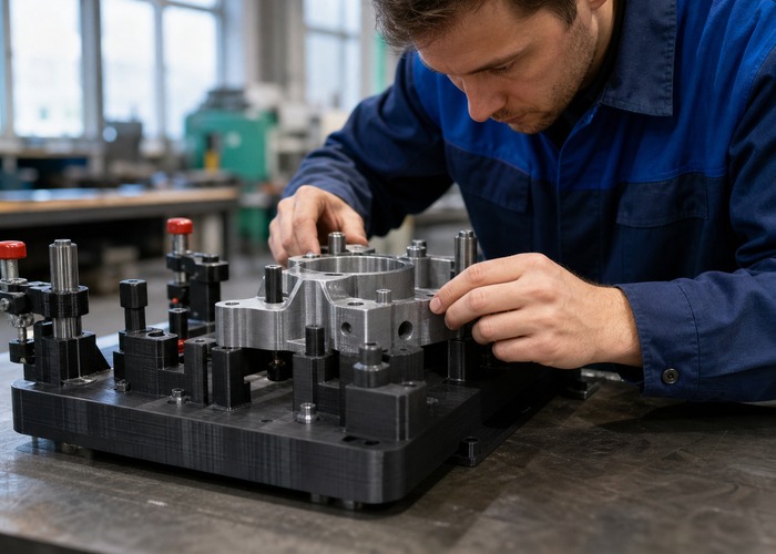 3D Printing inspection detail scene in a modern manufacturing workshop