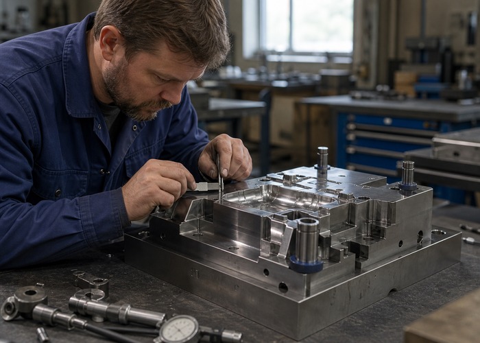 Mold Making inspection detail scene in a modern manufacturing workshop