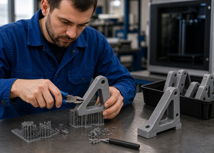 3D Printing inspection detail scene in a modern manufacturing workshop