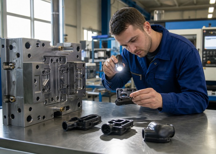 Mold Making inspection detail scene in a modern manufacturing workshop
