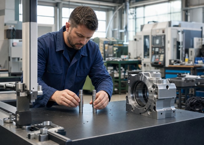 3D Printing inspection detail scene in a modern manufacturing workshop