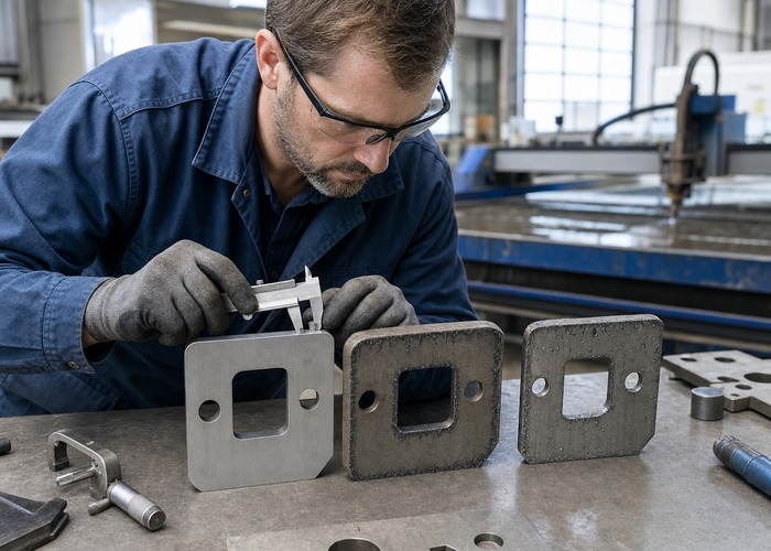 Sheet Metal Fabrication inspection detail scene in a modern manufacturing workshop