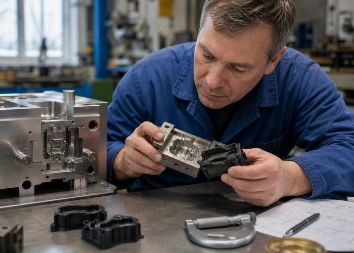 Mold Making inspection detail scene in a modern manufacturing workshop