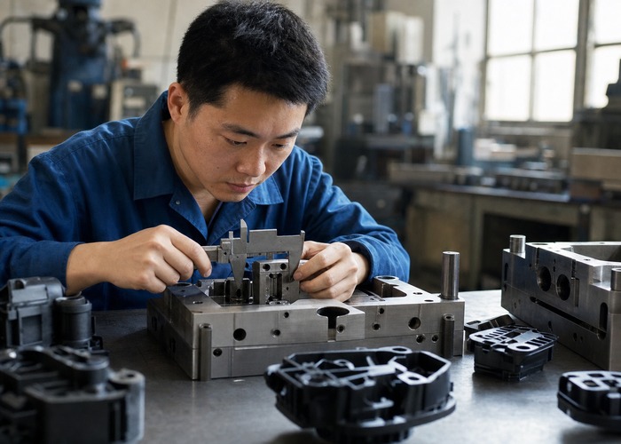 Mold Making inspection detail scene in a modern manufacturing workshop