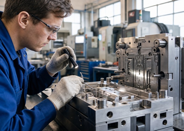 Mold Making inspection detail scene in a modern manufacturing workshop