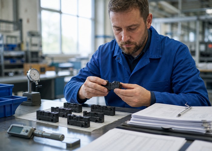 Assembly final review scene in a modern manufacturing workshop
