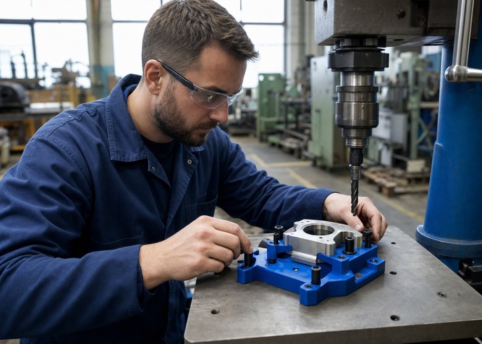3D Printing final review scene in a modern manufacturing workshop