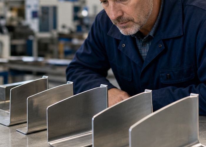 Sheet Metal Fabrication final review scene in a modern manufacturing workshop