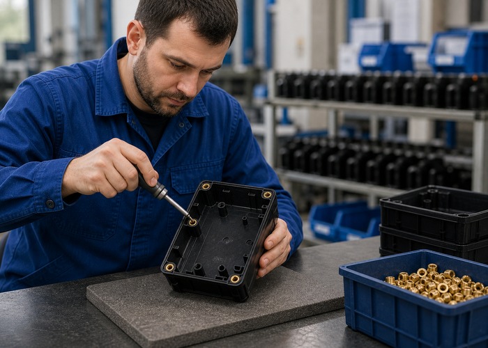 Injection Molding final review scene in a modern manufacturing workshop