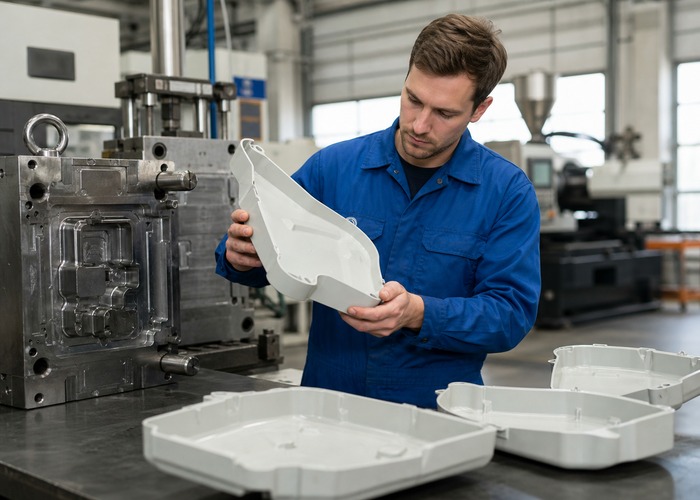 3D Printing final review scene in a modern manufacturing workshop