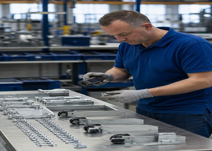Assembly inspection detail scene in a modern manufacturing workshop