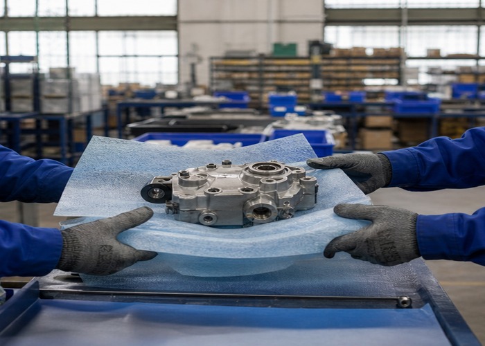 Assembly inspection detail scene in a modern manufacturing workshop