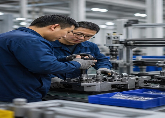 Assembly inspection detail scene in a modern manufacturing workshop