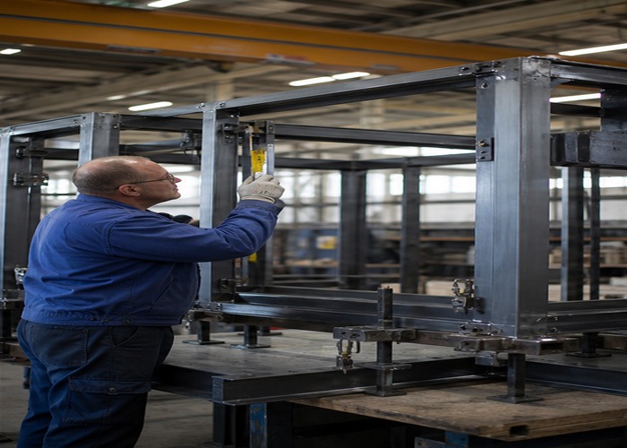 Sheet Metal Fabrication inspection detail scene in a modern manufacturing workshop