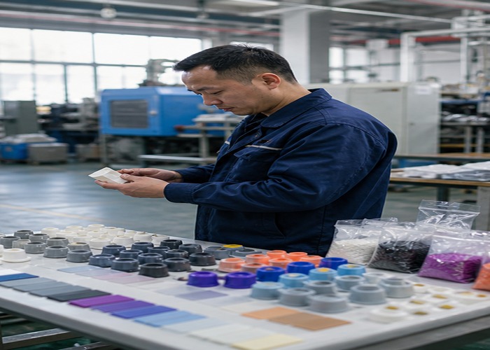 Injection Molding inspection detail scene in a modern manufacturing workshop