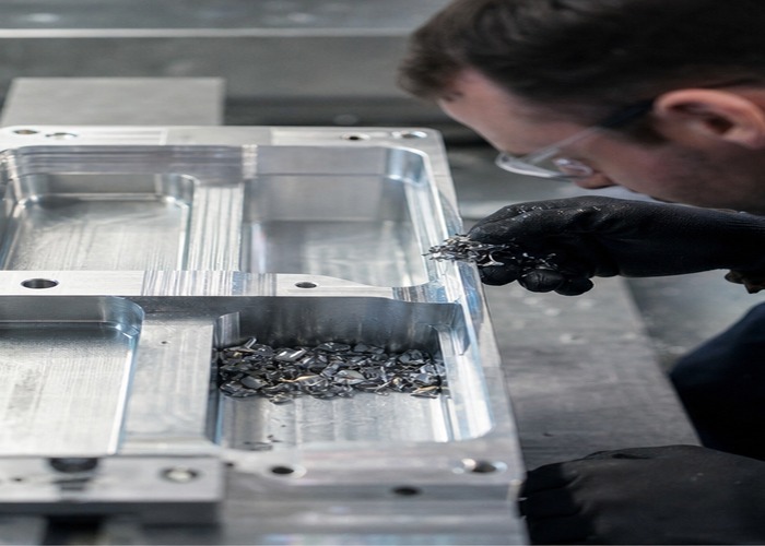 CNC Machining inspection detail scene in a modern manufacturing workshop