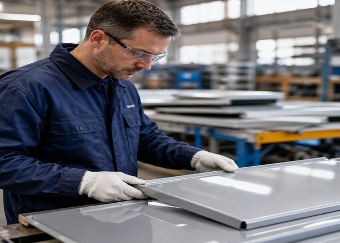 Sheet Metal Fabrication final review scene in a modern manufacturing workshop