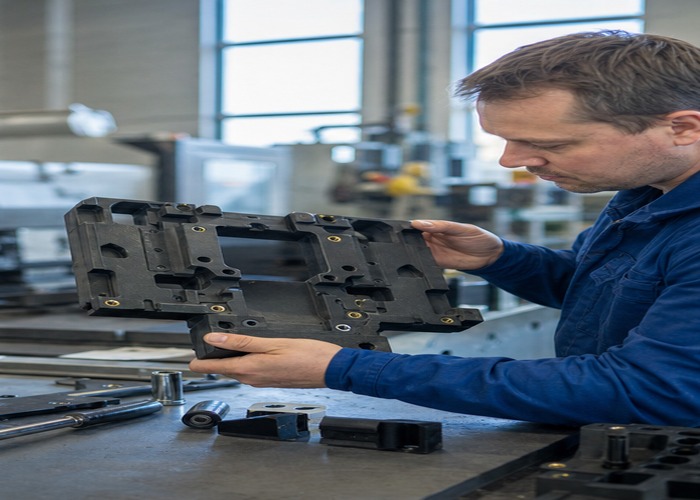 3D Printing final review scene in a modern manufacturing workshop