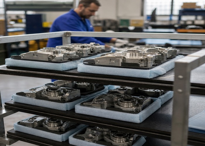 Assembly final review scene in a modern manufacturing workshop