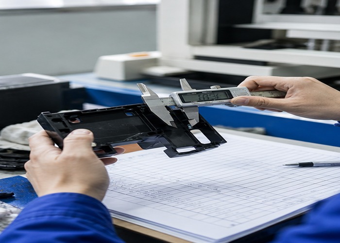 Injection Molding final review scene in a modern manufacturing workshop