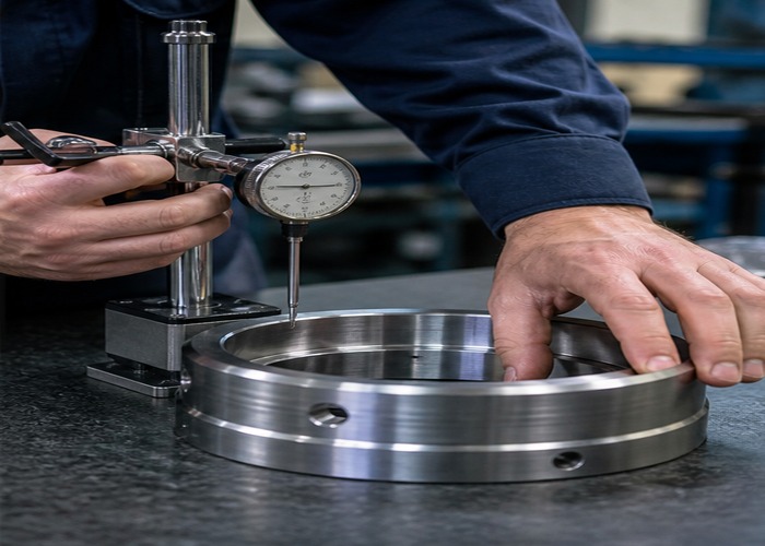 CNC Machining final review scene in a modern manufacturing workshop