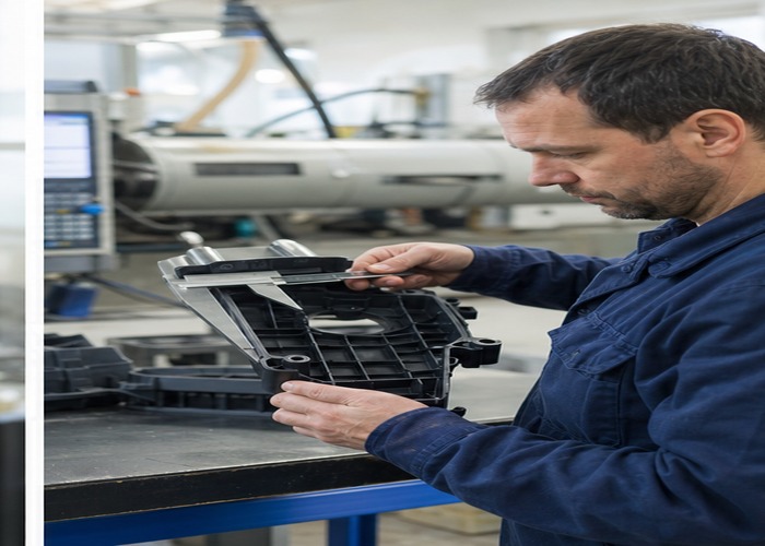 Injection Molding final review scene in a modern manufacturing workshop