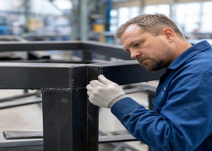 Sheet Metal Fabrication final review scene in a modern manufacturing workshop
