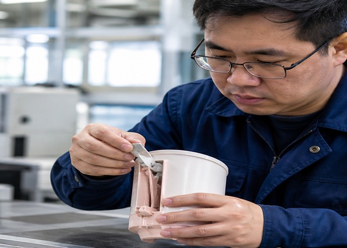 Injection Molding final review scene in a modern manufacturing workshop