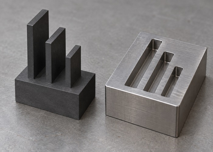 Graphite electrode with narrow ribs beside a slotted steel insert