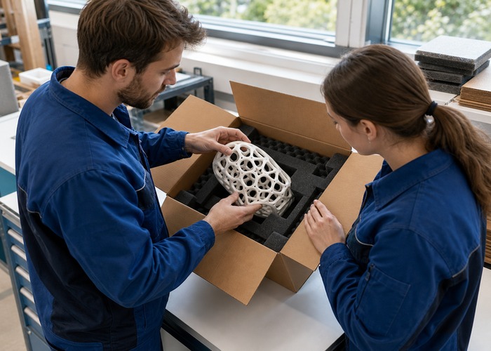 3D Printing inspection detail scene in a modern manufacturing workshop