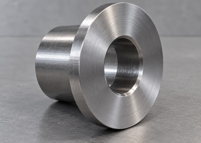 Machined steel flanged hub with a broad face and central bore