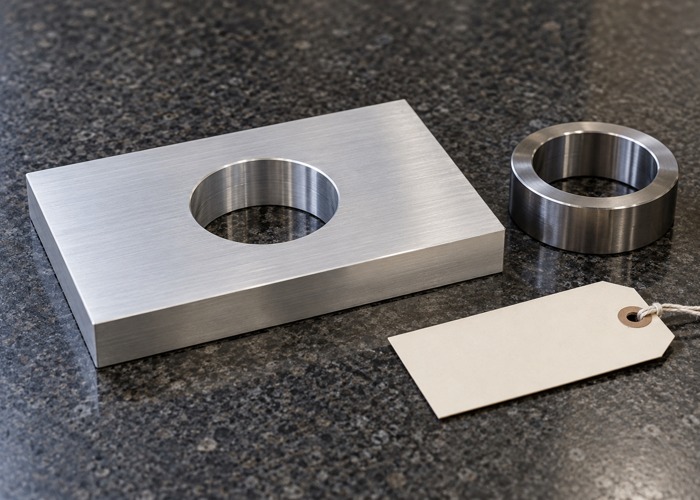 Machined plate and steel ring on a granite surface