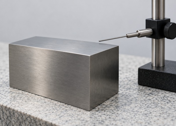 Probe positioned above the edge of a steel block