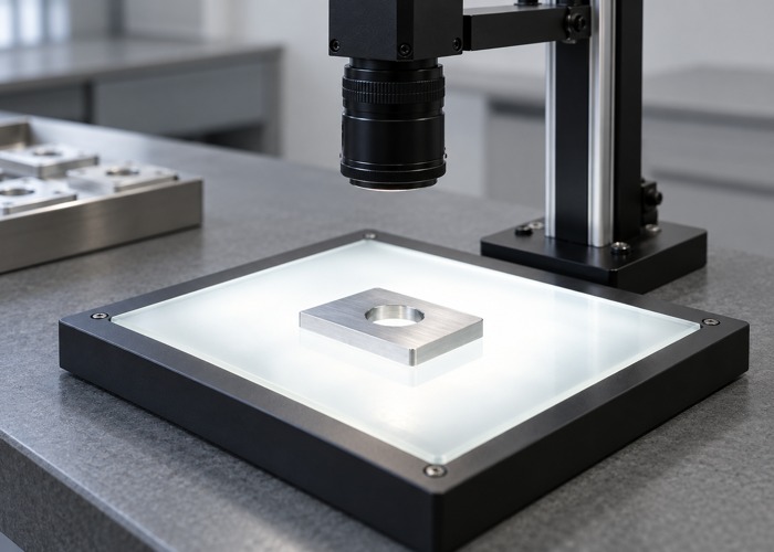 Camera above an aluminum plate on an illuminated inspection surface