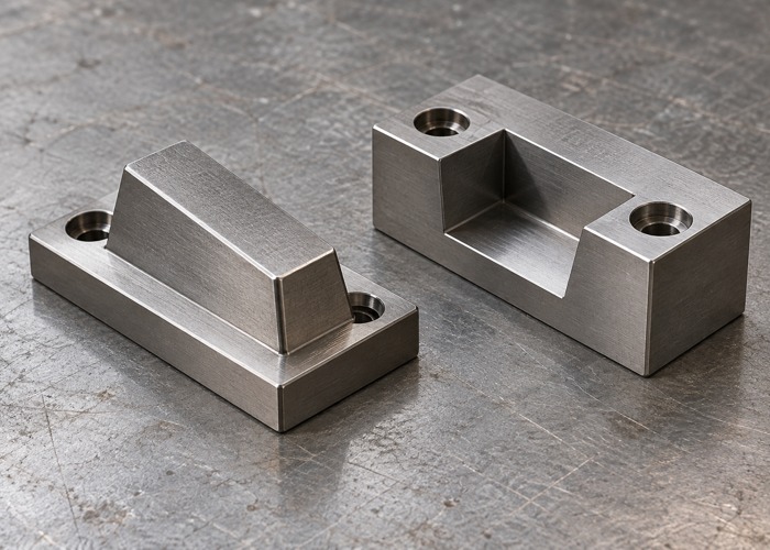 Separate tapered steel alignment block and open receiver component