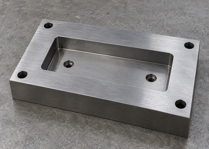 Steel plate with a machined mounting pocket and recessed holes