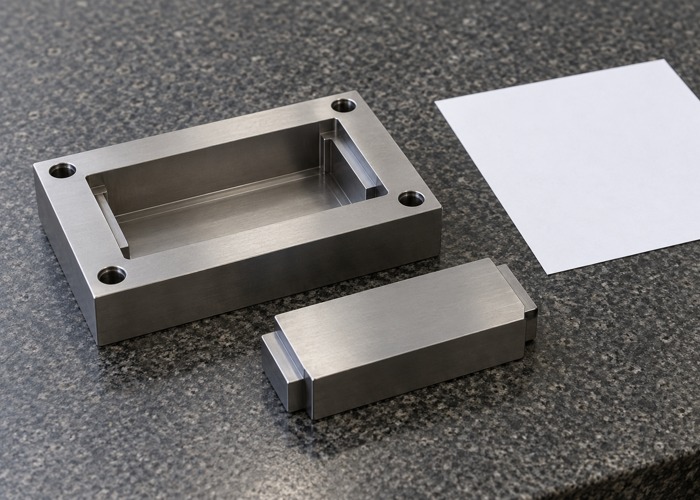 Separate steel insert and recessed holder on a granite inspection surface